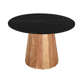 Masa rotunda cu blat din marmura negru Ezerdian, Lemn Acacia și Marmura, D120x76 cm, imagine suplimentara