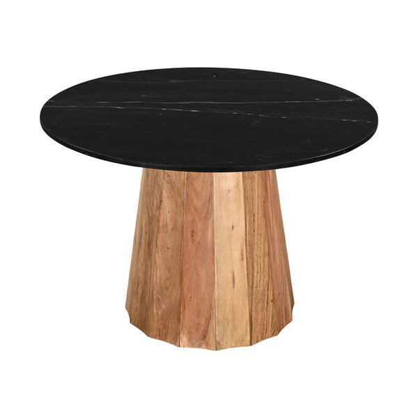 Masa rotunda cu blat din marmura negru Ezerdian, Lemn Acacia și Marmura, D120x76 cm