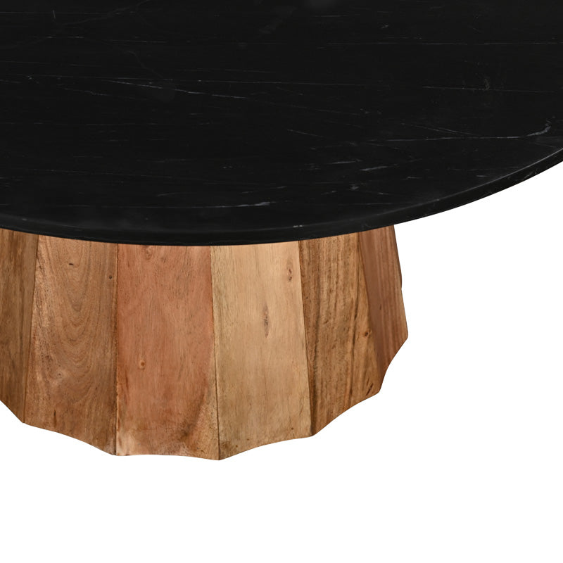 Masa rotunda cu blat din marmura negru Ezerdian, Lemn Acacia și Marmura, D120x76 cm
