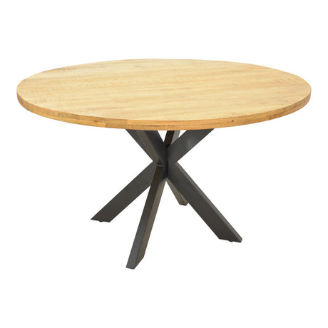 Masa rotunda din lemn de mango solid Royalty I, lemn Natural și metal, negru, D130x77 cm