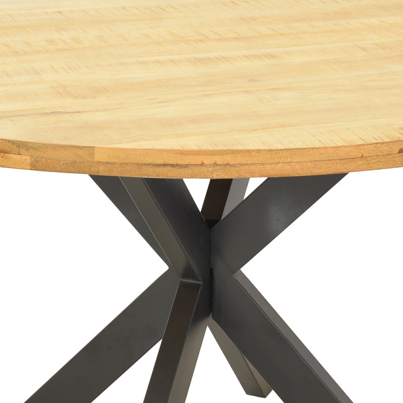 Masa rotunda din lemn de mango solid Royalty I, lemn Natural și metal, negru, D130x77 cm