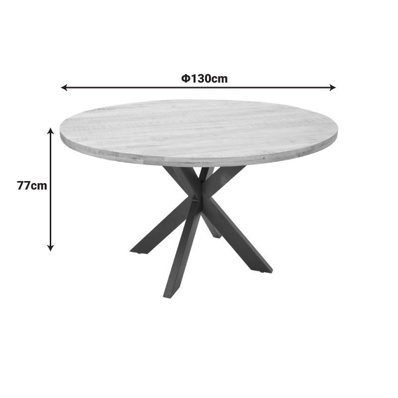 Masa rotunda din lemn de mango solid Royalty I, lemn Natural și metal, negru, D130x77 cm