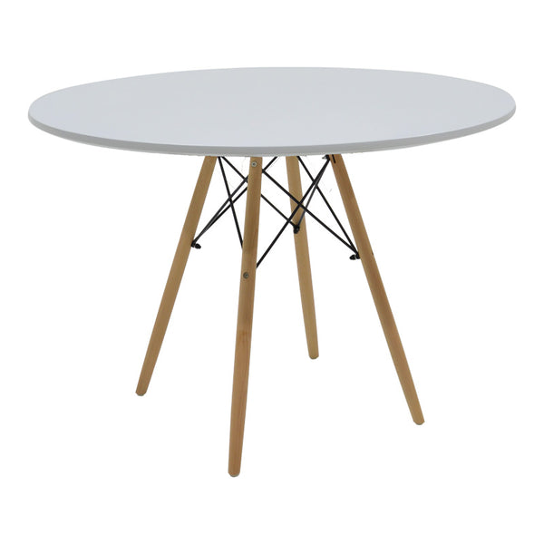 Masa rotunda Julita, alb și lemn de fag, Natural, D120x73 cm