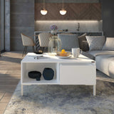 Masuta Cafea Adore cu sertar si picioare metalice, Alb, 90x42x90 cm