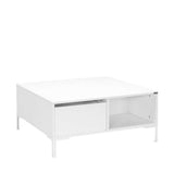 Masuta Cafea Adore cu sertar si picioare metalice, Alb, 90x42x90 cm