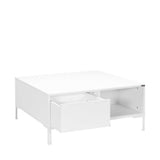 Masuta Cafea Adore cu sertar si picioare metalice, Alb, 90x42x90 cm