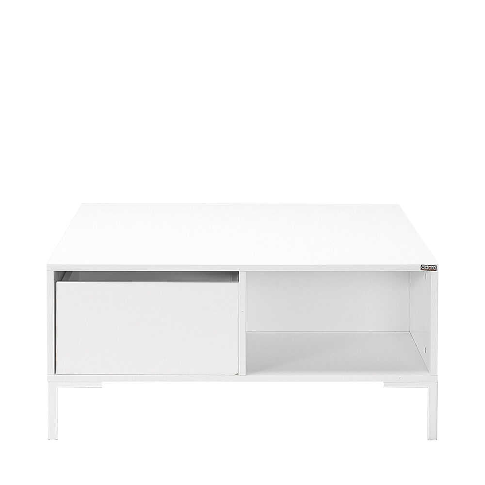 Masuta Cafea Adore cu sertar si picioare metalice, Alb, 90x42x90 cm