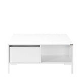 Masuta Cafea Adore cu sertar si picioare metalice, Alb, 90x42x90 cm