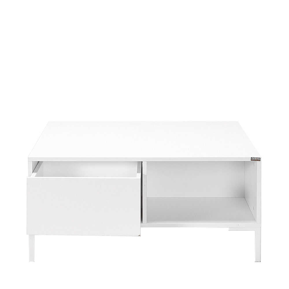 Masuta Cafea Adore cu sertar si picioare metalice, Alb, 90x42x90 cm