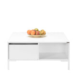 Masuta Cafea Adore cu sertar si picioare metalice, Alb, 90x42x90 cm