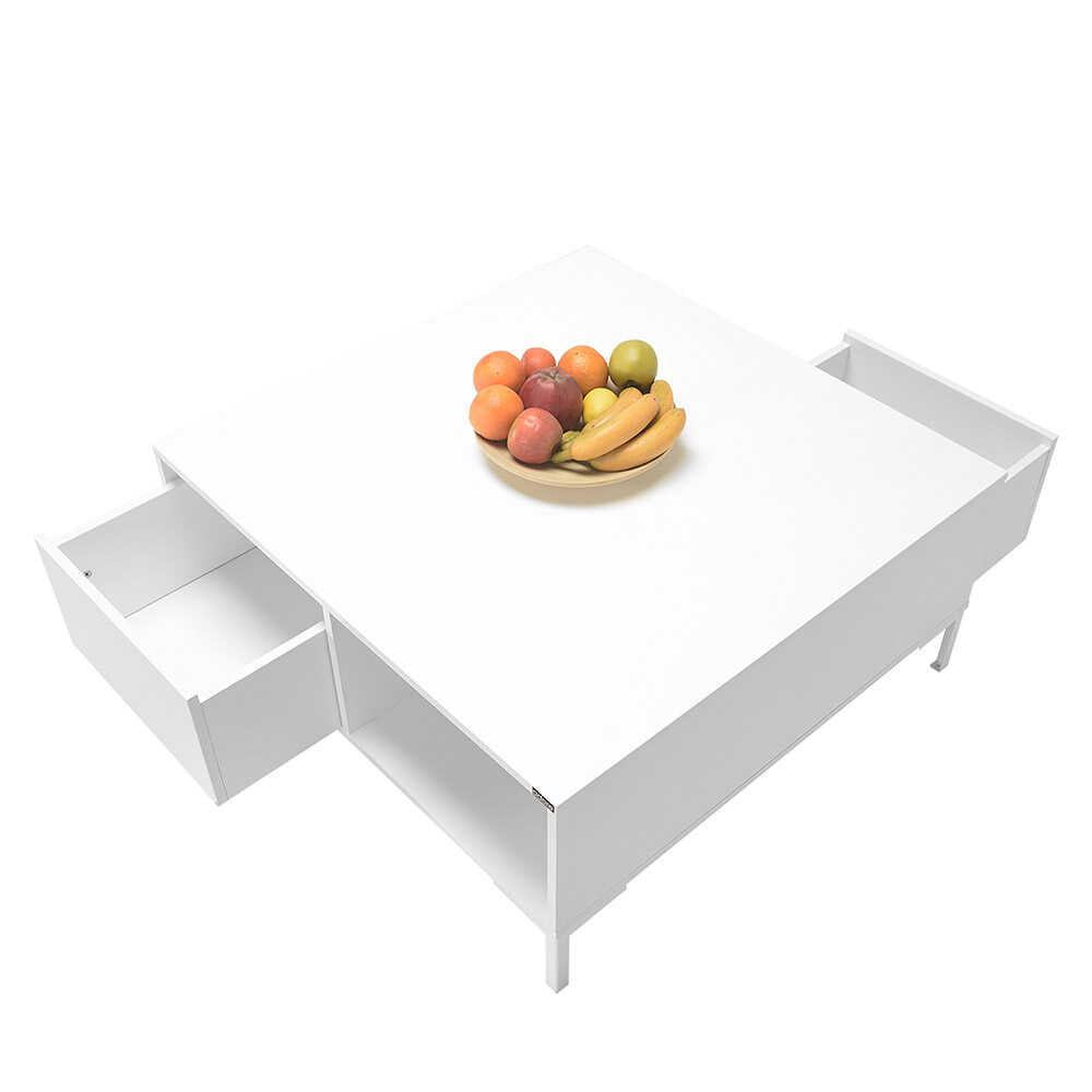 Masuta Cafea Adore cu sertar si picioare metalice, Alb, 90x42x90 cm