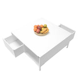 Masuta Cafea Adore cu sertar si picioare metalice, Alb, 90x42x90 cm