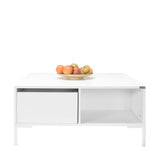 Masuta Cafea Adore cu sertar si picioare metalice, Alb, 90x42x90 cm