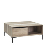 Masuta Cafea Adore cu sertar si picioare metalice, Alb - Maro - Natur, 90x42x90 cm - Natur
