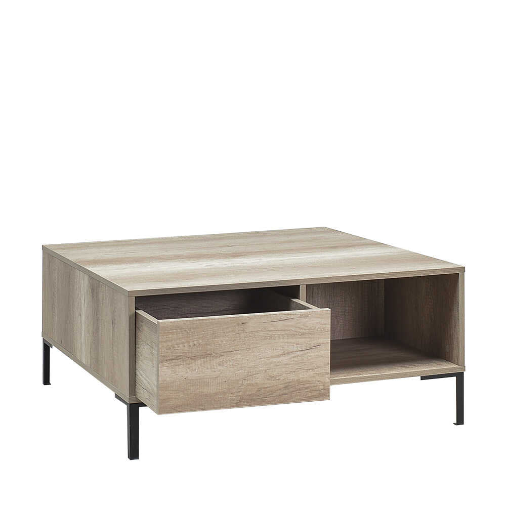Masuta Cafea Adore cu sertar si picioare metalice, Alb - Maro - Natur, 90x42x90 cm - Natur