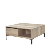 Masuta Cafea Adore cu sertar si picioare metalice, Alb - Maro - Natur, 90x42x90 cm - Natur