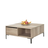 Masuta Cafea Adore cu sertar si picioare metalice, Alb - Maro - Natur, 90x42x90 cm - Natur