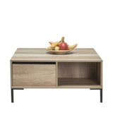Masuta Cafea Adore cu sertar si picioare metalice, Alb - Maro - Natur, 90x42x90 cm - Natur