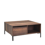 Masuta Cafea Adore cu sertar si picioare metalice, Alb - Maro - Natur, 90x42x90 cm - Maro