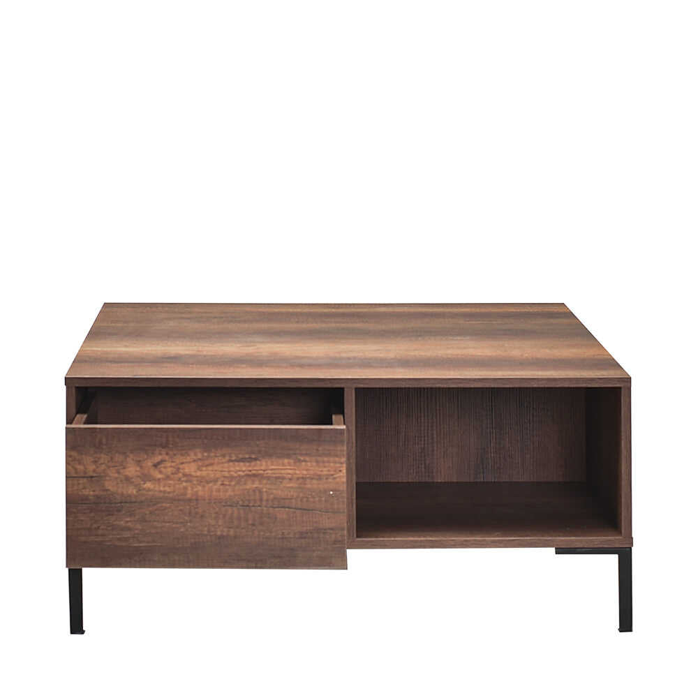 Masuta Cafea Adore cu sertar si picioare metalice, Alb - Maro - Natur, 90x42x90 cm - Maro