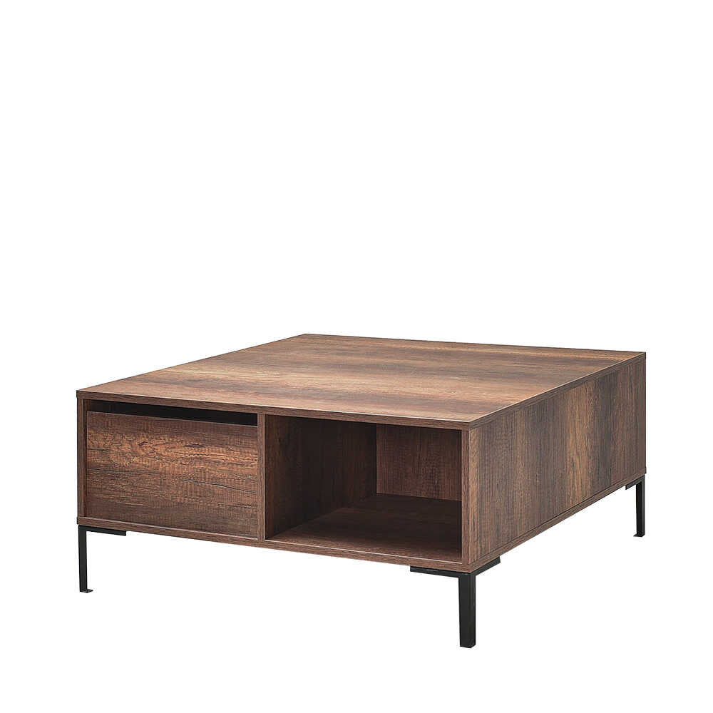 Masuta Cafea Adore cu sertar si picioare metalice, Alb - Maro - Natur, 90x42x90 cm - Maro