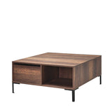 Masuta Cafea Adore cu sertar si picioare metalice, Alb - Maro - Natur, 90x42x90 cm - Maro