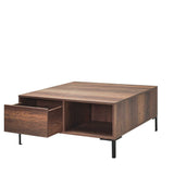 Masuta Cafea Adore cu sertar si picioare metalice, Alb - Maro - Natur, 90x42x90 cm - Maro