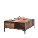 Masuta Cafea Adore cu sertar si picioare metalice, Alb - Maro - Natur, 90x42x90 cm - Maro