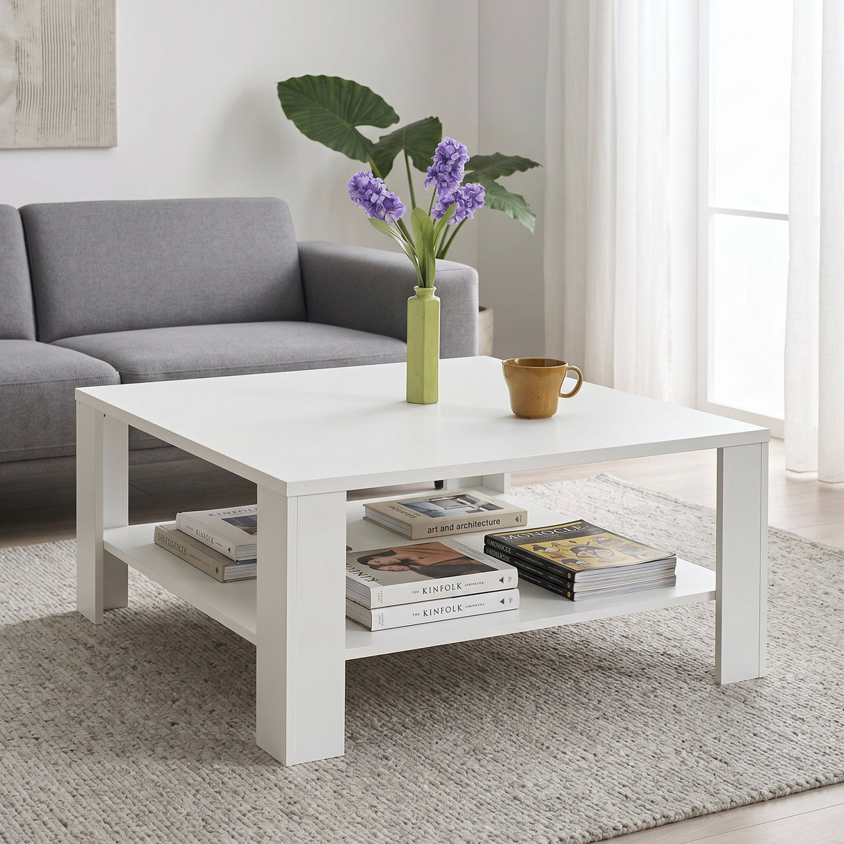 Masuta Cafea Adore New Jersey cu Raft, 90x42x90 cm - Alb
