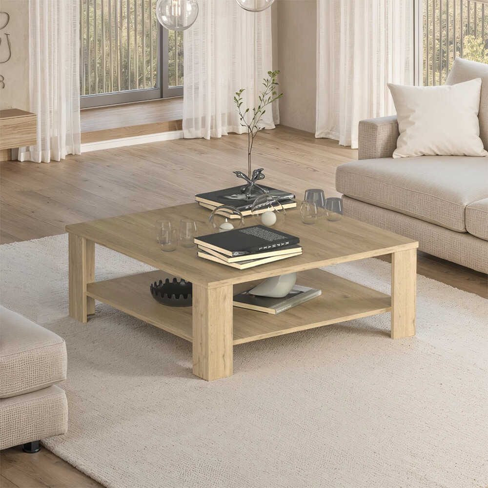 Masuta Cafea Adore New Jersey cu Raft, 90x42x90 cm - Stejar