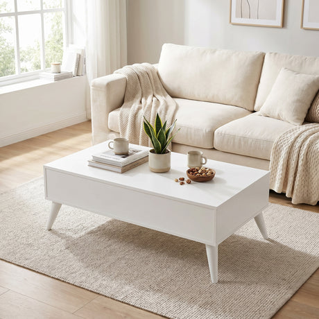 Masuta Cafea cu sertar Adore Living, Alb - Lemn Natural, 110 x 42 x 65 Cm