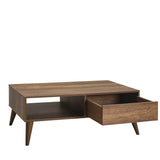 Masuta Cafea cu sertar Adore Living, Alb - Maro - Natur, 110x42x65 cm - Maro