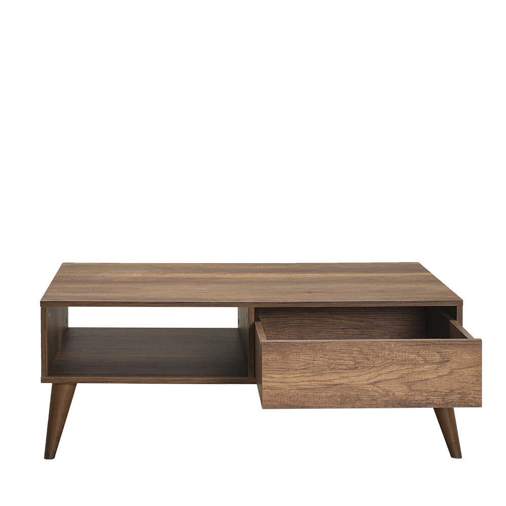 Masuta Cafea cu sertar Adore Living, Alb - Maro - Natur, 110x42x65 cm - Maro