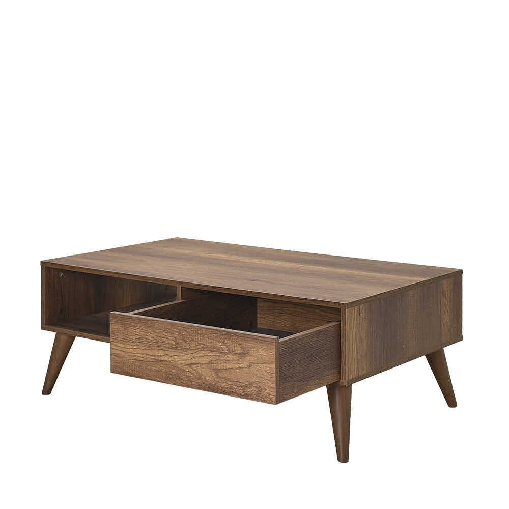 Masuta Cafea cu sertar Adore Living, Alb - Maro - Natur, 110x42x65 cm - Maro
