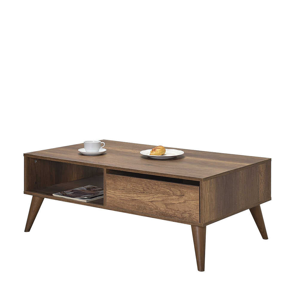 Masuta Cafea cu sertar Adore Living, Alb - Maro - Natur, 110x42x65 cm - Maro