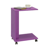 Masuta Cafea Laterala Adore C shape cu roti, Alb - Nuc - Stejar - Mov, 35x65x45 cm - Mov