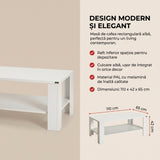 Masuta Cafea Rectangular Adore Living, Alb, 110x42x65 cm