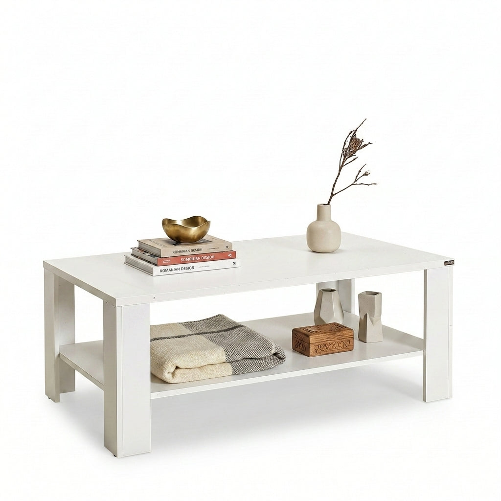Masuta Cafea Rectangular Adore Living, Alb, 110x42x65 cm