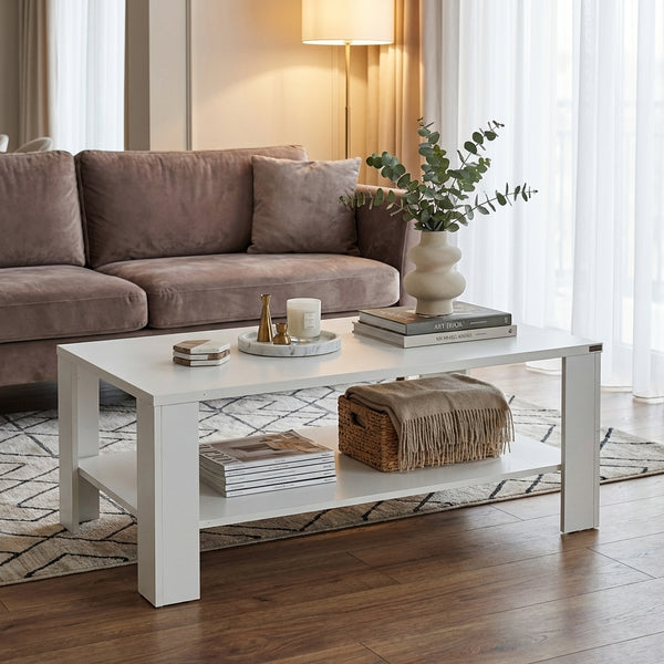 Masuta Cafea Rectangular Adore Living, Alb - Maro, 110x42x65 cm