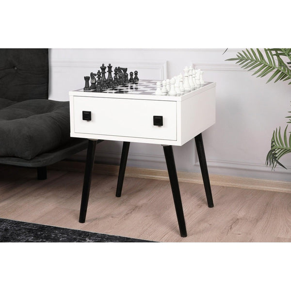 Masuta de cafea cu Design de Masa Sah, White, Alb, 50x60x50 cm