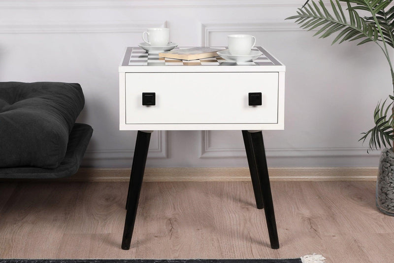 Masuta de cafea cu Design de Masa Sah , White, Alb, 50 x 60 x 50 cm