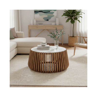 Masuta de cafea din lemn de mango cu aspect de marmura de la Mable, Lemn, 80x45 cm