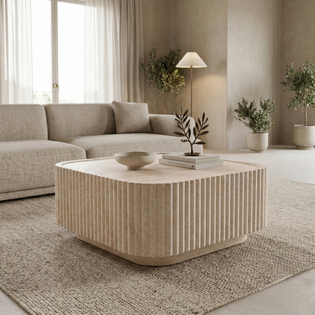Masuta de cafea Doric, Aspect travertin, Travertin, 80x80x38 cm