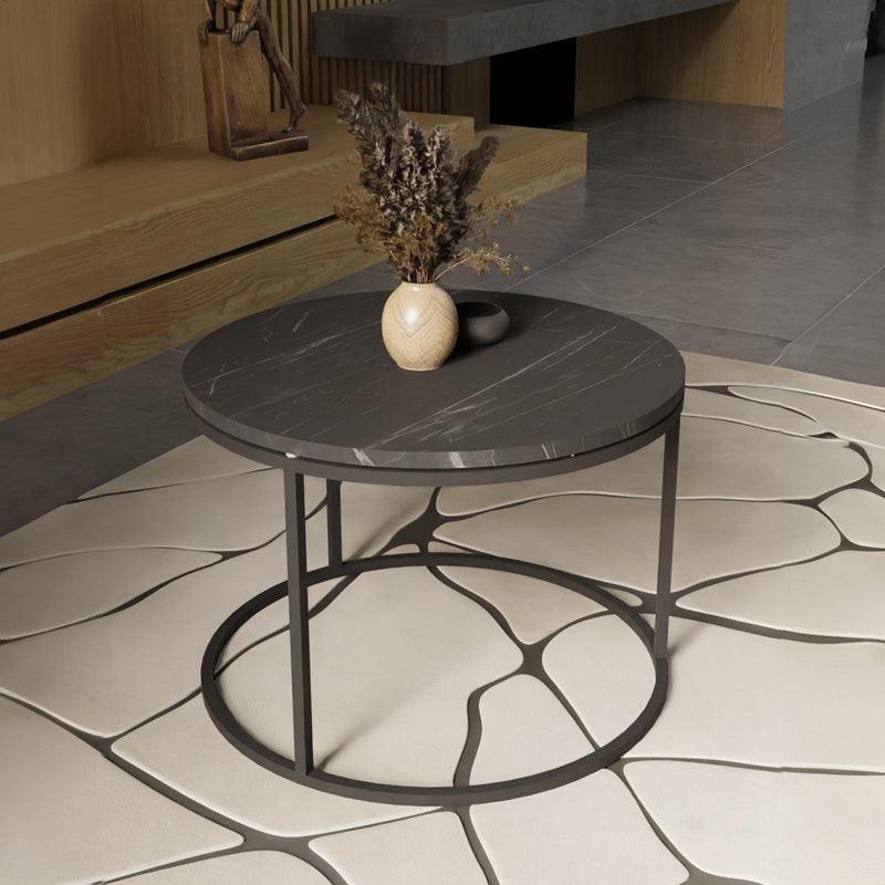 Masuta de cafea Drion  marmura neagra-metal negru D60x40cm - Negru