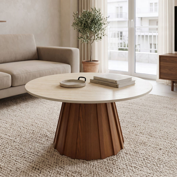 Masuta de cafea Franzel, Piatra sinterizata si MDF, D80x40 cm