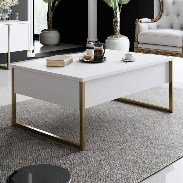 Masuta de cafea Luxe Stand Chic, Aur - Alb, 90x40x60 cm