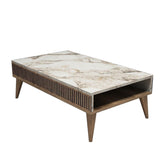Masuta de cafea Milan - Walnut, White Marble, Nuc, 105x35x60 cm