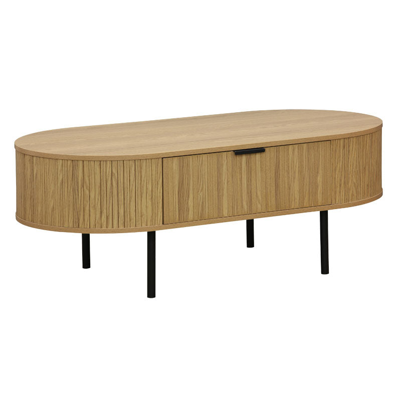 Masuta de cafea Scandi MDF culoare lemn Natural cu picioare metalice, 118x60x44 cm