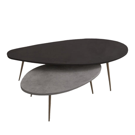 Masuta de cafea set 2 piese Monty, și metal, Negru - Gri, 116x46x46 cm