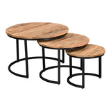 Masuta de cafea set 3 piese Frina, lemn masiv de mango, Naturala, 70x70x45 cm